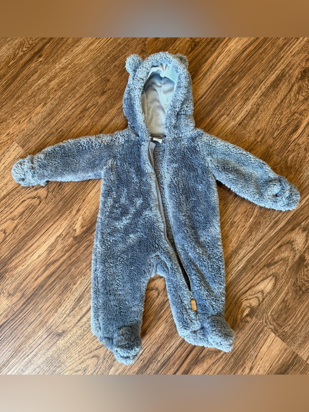 Carter's Light Blue Plush Hooded Footed One-Piece 3M